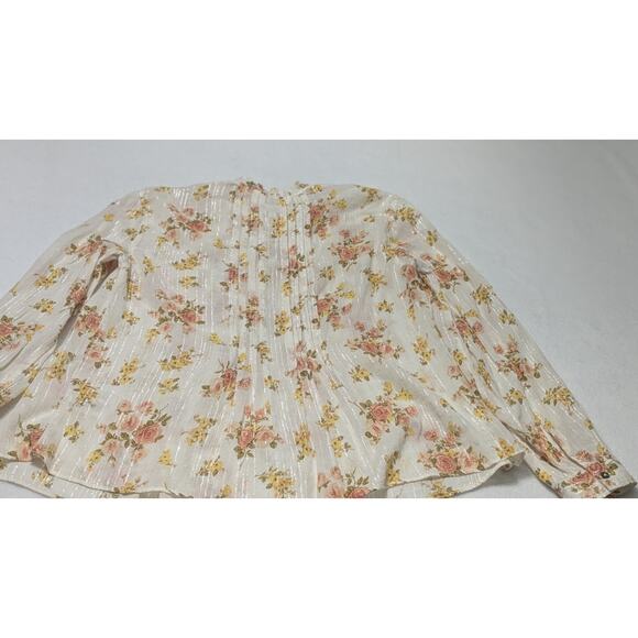 La Vie Rebecca Taylor Ivory Metallic Floral Madeleine Blouse XS Dainty Ruffle - Picture 7 of 12